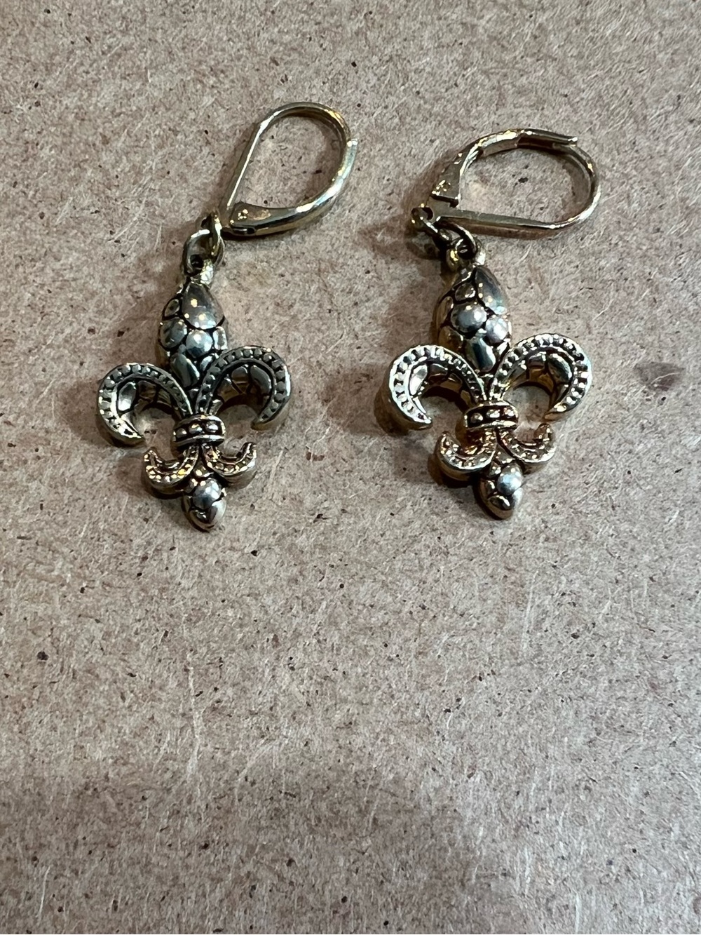 Fleur-de-Lis Drop Earrings in Antique Silver